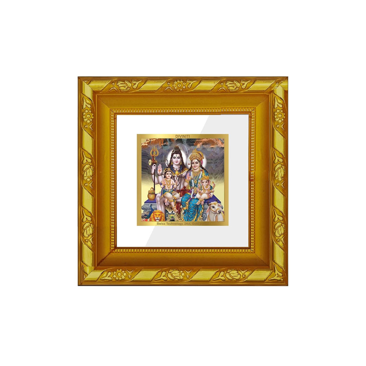 DIVINITI Shivji Parivar Gold Plated Wall Photo Frame, Table Décor| DG Frame 103 Size 1A and 24K Gold Plated Foil| Religious Photo Frame Idol For Pooja, Gifts Items (10.8 CM X 10.8 CM)