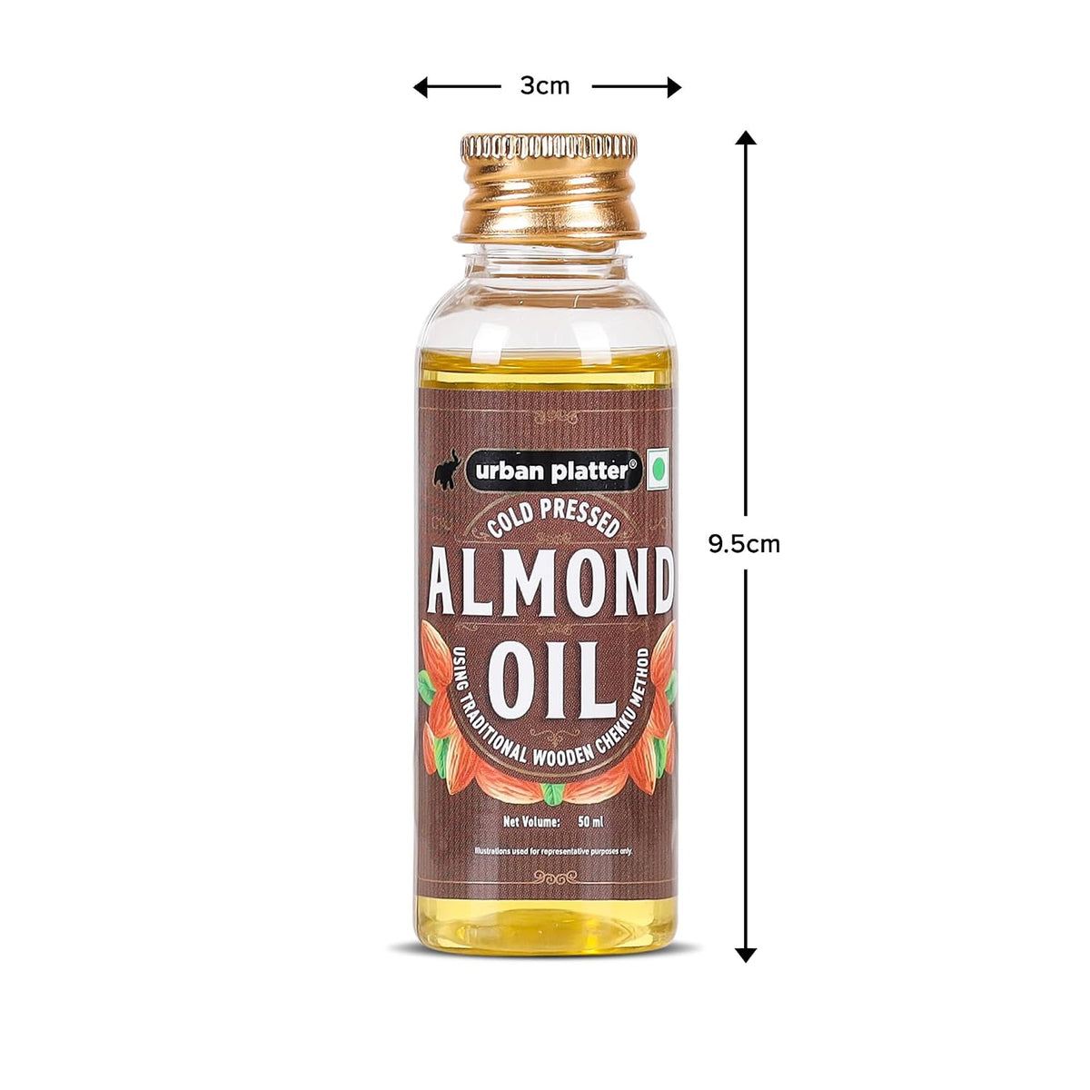 Urban Platter Cold Pressed Almond Oil, 50ml (Light Nutty Finishing Oil for Salads, Drizzling, Gourmet Baking & Natural Hair/Skin Nourishment)