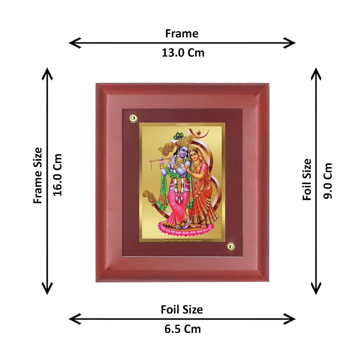 DIVINITI 24K Gold Plated Shri Radha Rani and Lord Krishna Photo Frame | Premium Religious Gift & Spiritual Home Decor | MDF Gold Foil Frame for Pooja Room, Mandir, Wall & Gifting | 16 x 13.5 CM