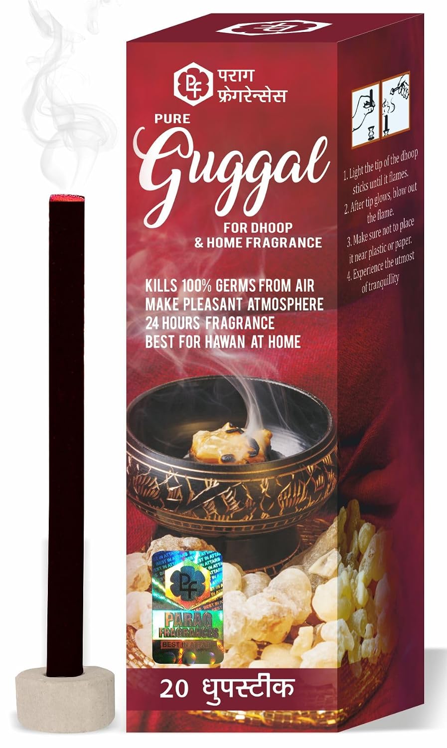 Parag Fragrances Guggal Dhoop Sticks Charcoal, Bamboo & Chemical Free/Long Lasting & Highly Spreading Fragrance for Pooja/Home Fragrance