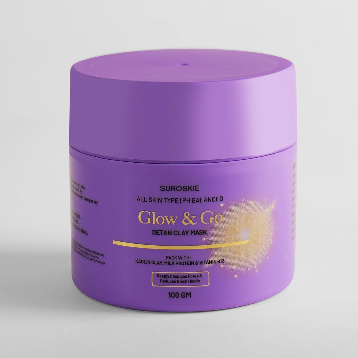 Suroskie Glow & Go De-Tan Face Clay Mask 100 Gm | With Kaolin Clay & Kojic Extract | Face Pack For Glowing & Brightening Skin | For Blackheads, Whiteheads & Dark Spots | All Skin Types | Women & Men