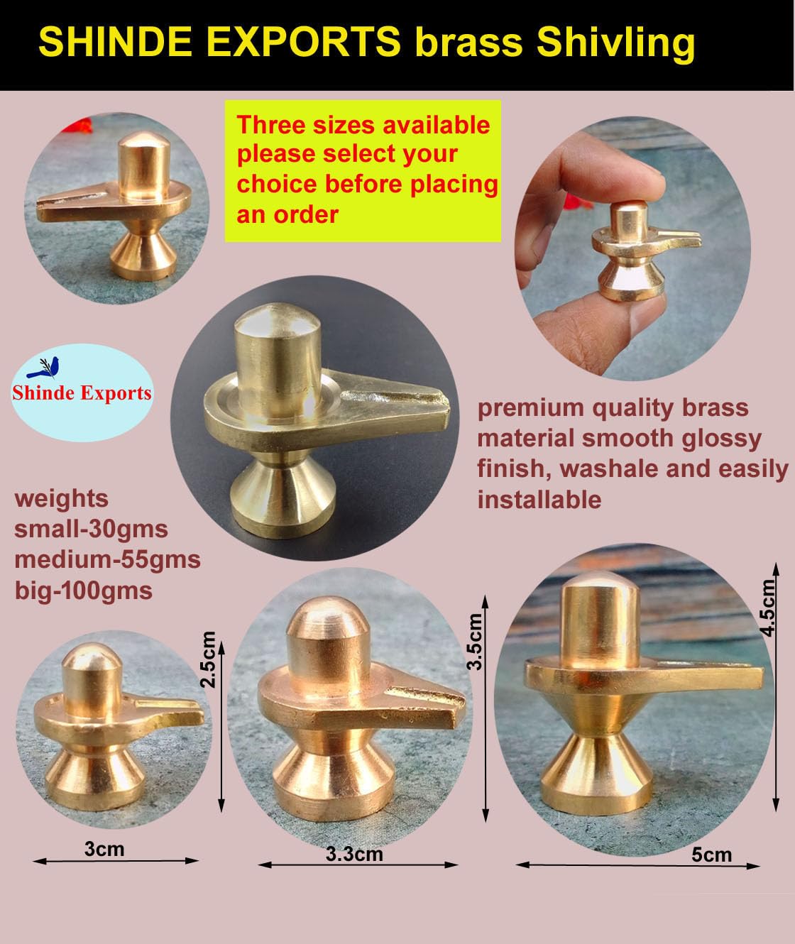 SHINDE EXPORTS Original pital Brass Metal shivling for Home puja Abhishek (4.5cm)