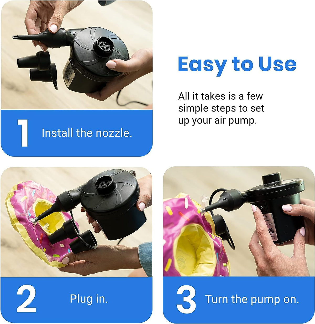 Toy Imagine Ht-196 Electric Air Pump for Inflatable Swimming Pools, Air Beds & Toys – Portable High-Pressure Pump for Mattress, Pool Floats, Sofa – Ac 230v Air Blower for Indoor & Outdoor Use – Black