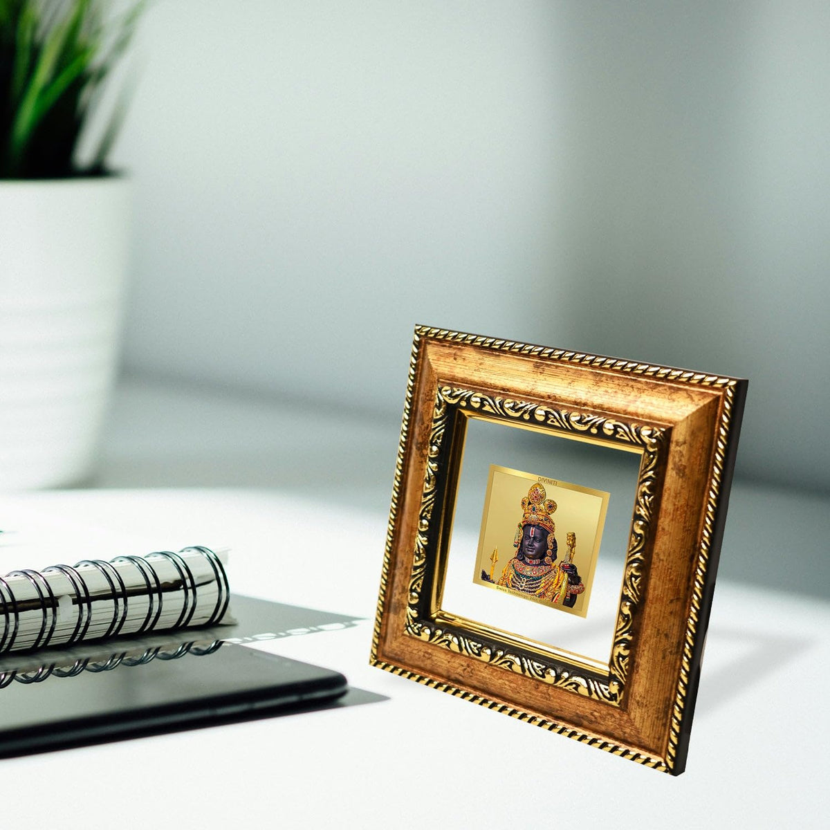 DIVINITI 24K Gold Plated Ram Lalla Photo Frame For Home Decor, Table Tops & Puja Room | DG Frame 113 Size 1A with 24K Gold Plated Foil | Ram Mandir For Puja & Gift (10 X 10 CM)