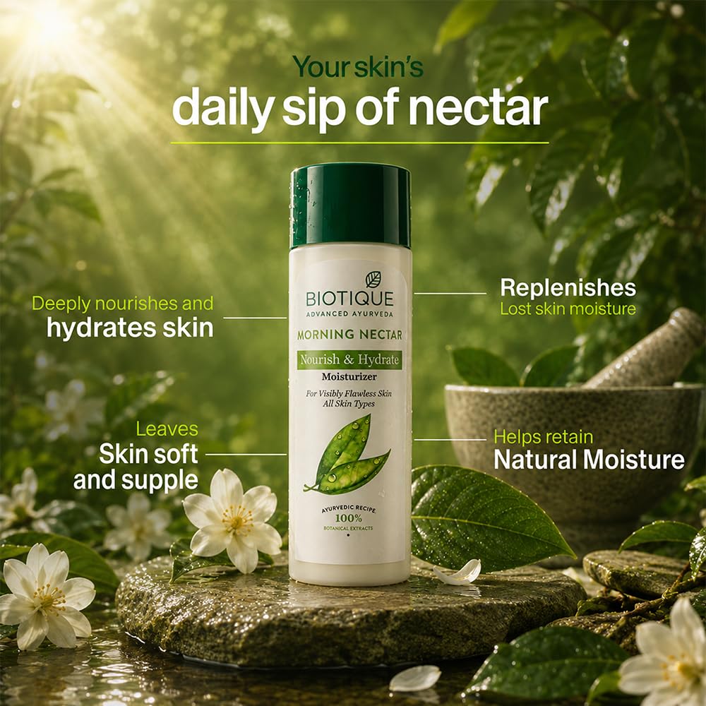 Biotique Morning Nectar Flawless Skin Moisturizer l Prevents Dark spots, Blackheads and Blemishes l Visibly Flawless Skin l Nourishes and Hydrates Skin l All Skin Types l 120ml