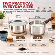 Vinod Stainless Steel Tope with Lid, 1 LTR & Sauce Pan Set, 1.8 LTR