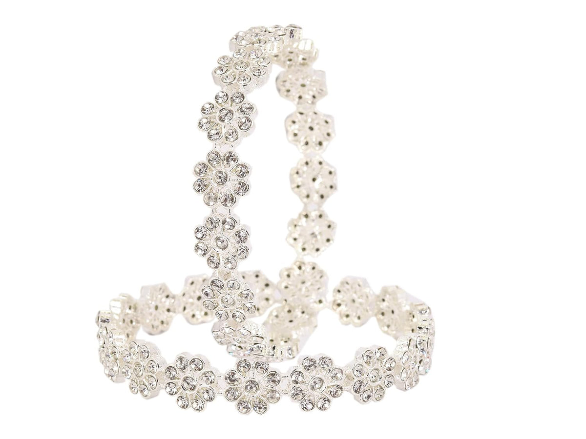 NMII Alloy With Zircon Gemstone and Flower Pattern Glossy Finished Kada set for Women and Girls, (Pack of 2 Kada set)