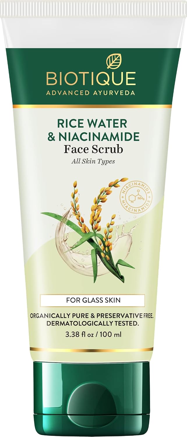 Biotique Rice Water & Niacinamide Deep Cleanse Gel Face Scrub for Smoother, Radiant and Brighter Skin|Glass Skin |Unclogs Pores|For Men & Women- 100ml