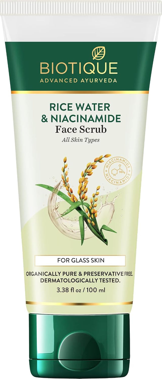 Biotique Rice Water & Niacinamide Deep Cleanse Gel Face Scrub for Smoother, Radiant and Brighter Skin|Glass Skin |Unclogs Pores|For Men & Women- 100ml