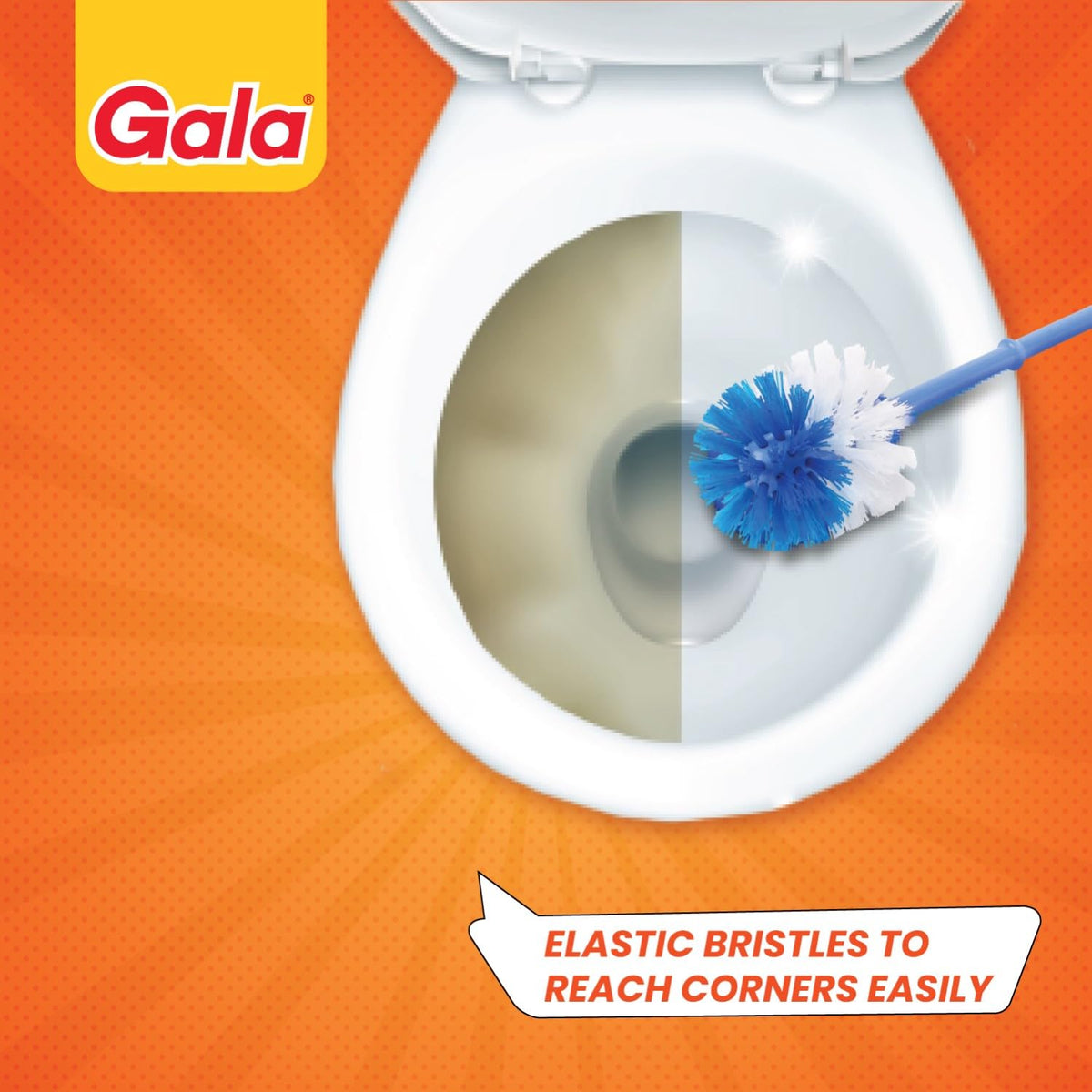 Gala Toilex Toilet Brush with Square Container, Toilet Cleaning Brush for Indian and Western Toilets, Bathroom Commode Brush, Multicolour, Pack of 1