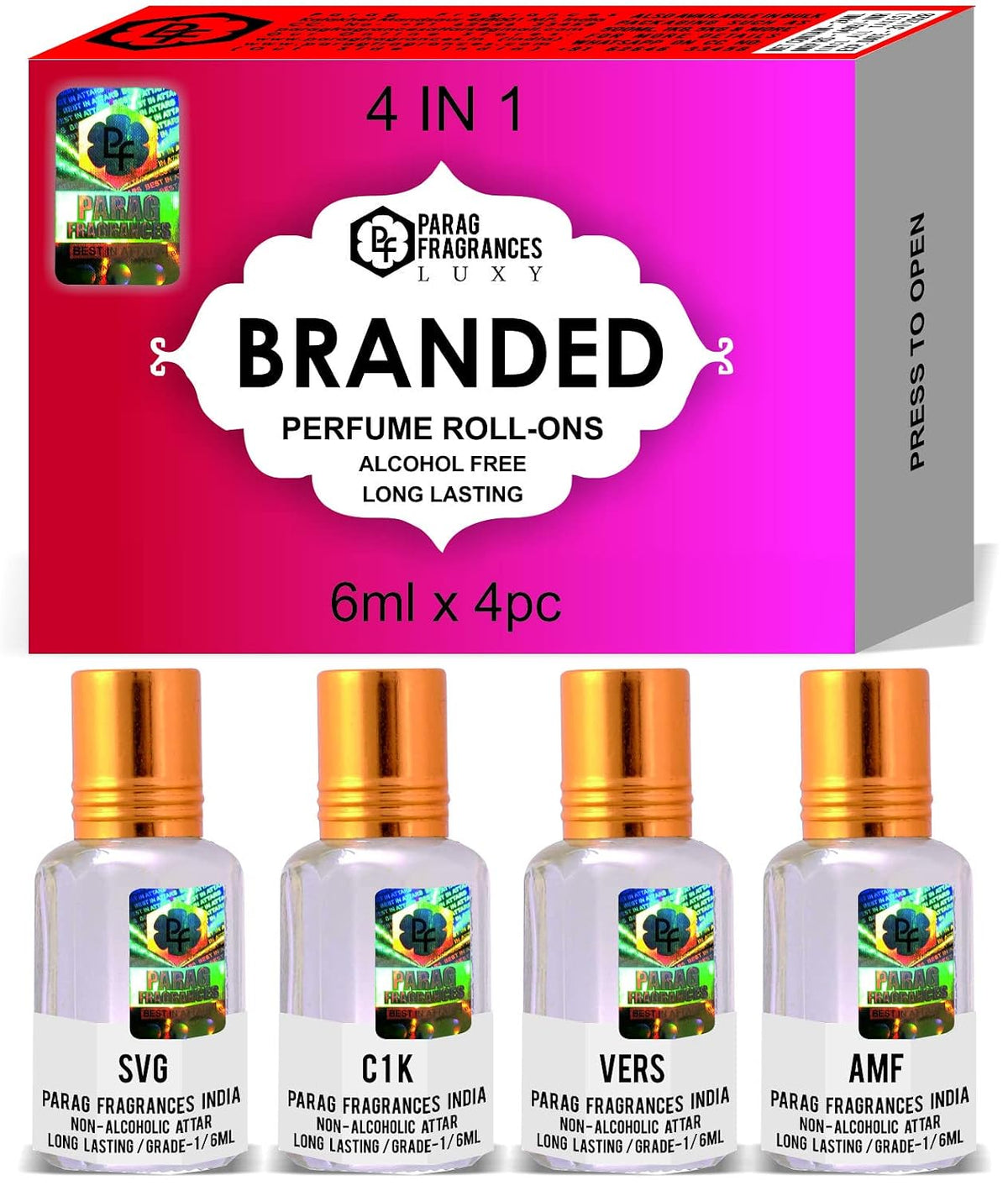 Parag Fragrances Attars Collection For Men 24ml (4pc x 6ml) Long Lasting Attar/Etra/Ittar (Branded 4 in 1)