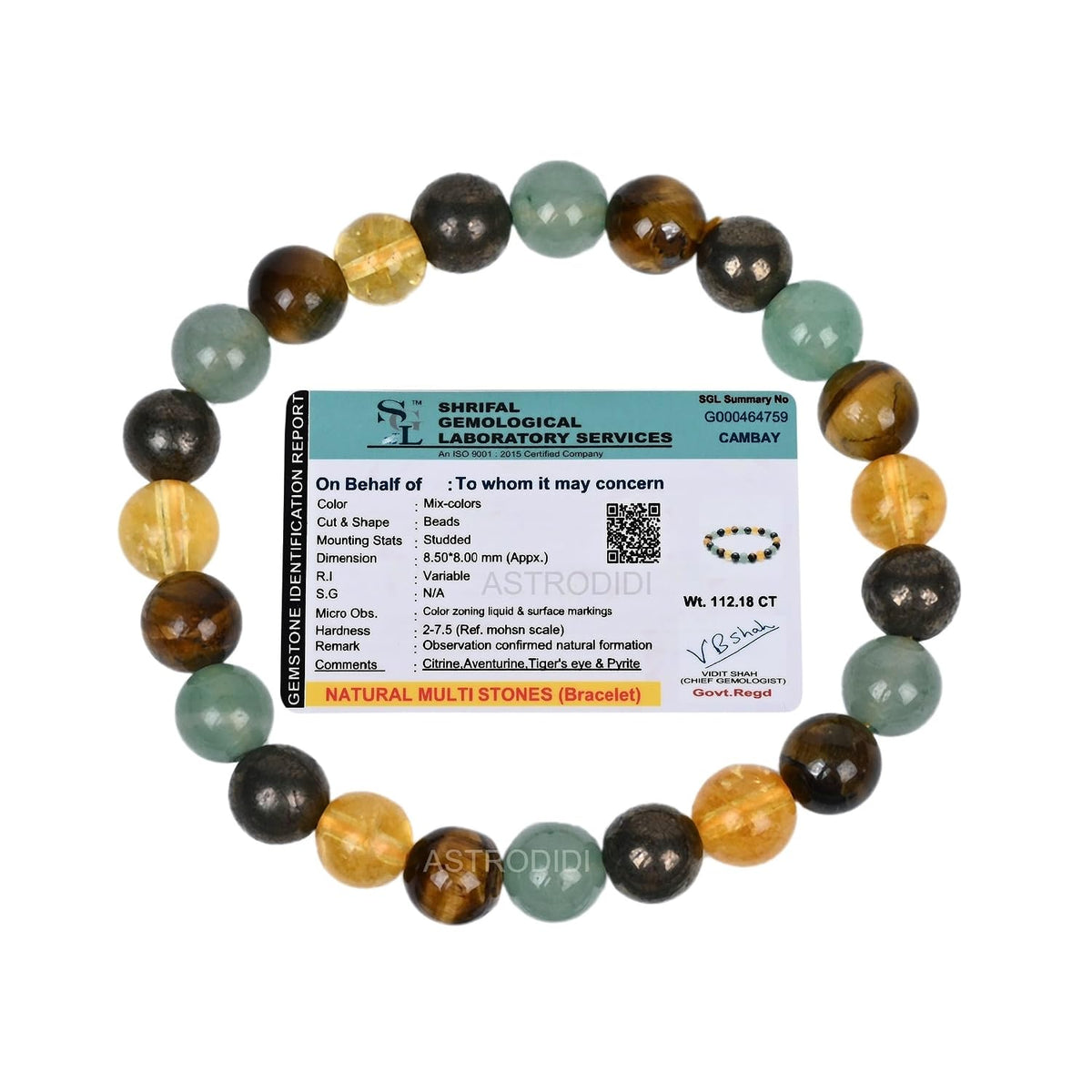ASTRODIDI Natural Certified Dhan Yog Prapti Money Magnet Stone Bracelet for Attracts Wealth, Money Luck and Prosperity | Combination of Real Pyrite, Citrine, Green Aventurine and Tiger Eye Gemstone