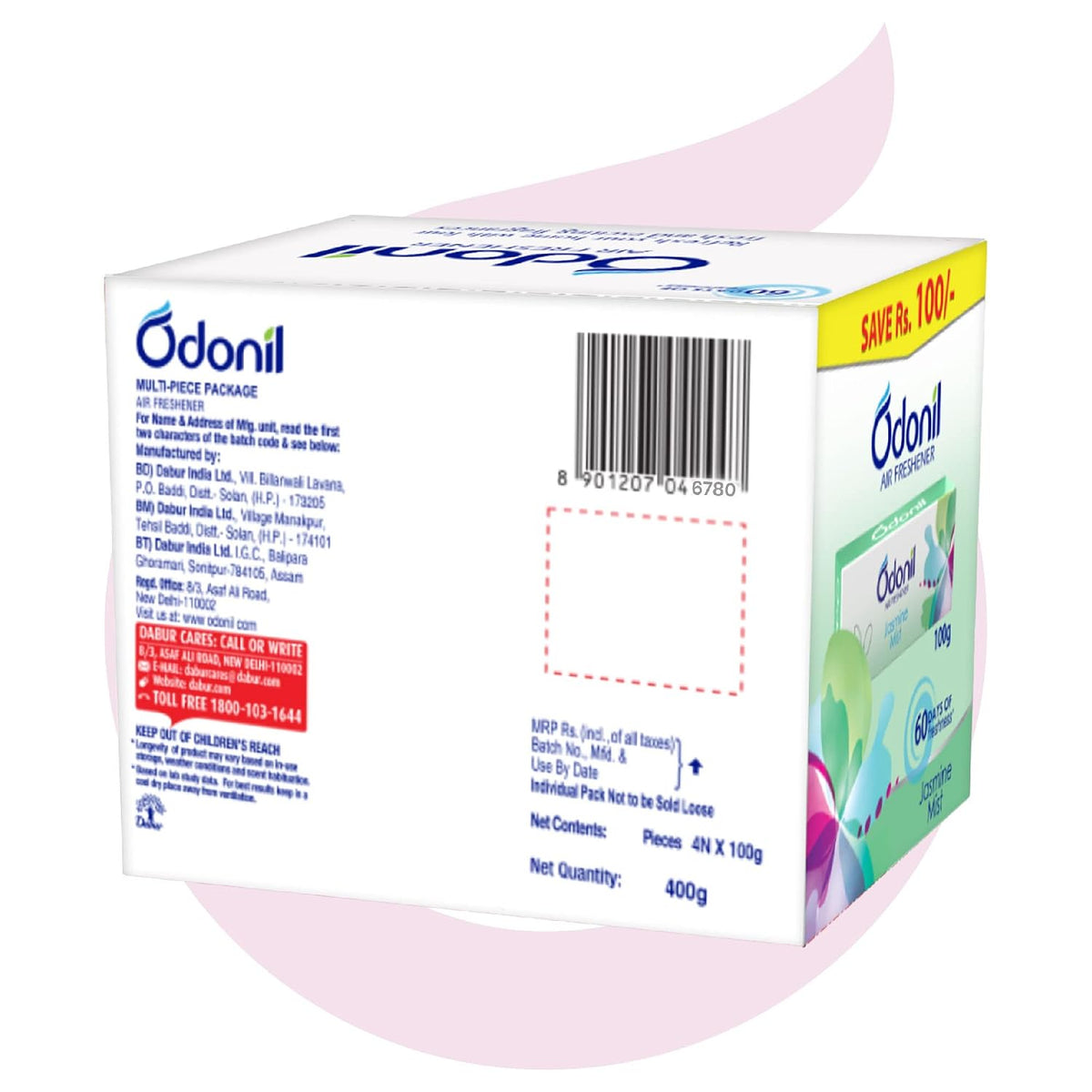 Odonil Bathroom Air Freshener Blocks 400g (100g*4) | Mixed Fragrances: Jamine, Lavender, Orchid, Rose| Long Lasting Fragrance