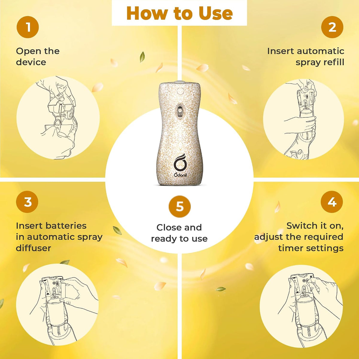 DABUR Odonil Exotic Automatic Spray - 225Ml | Gold Jasmine | 2X Long Lasting | Fits all Machines | 2200 Sprays Guaranteed | Lasts Upto 60 Days | Suitable for Washroom, Gym area, Living Room & Office