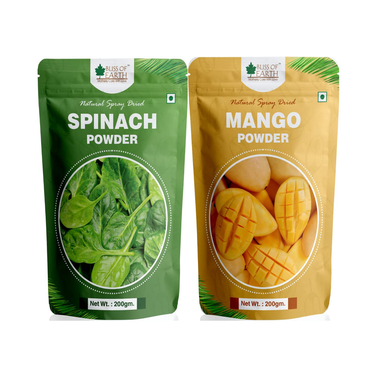 Bliss of Earth 200gm Spinach Powder + 200gm Mango Powder Natural Spray Dried