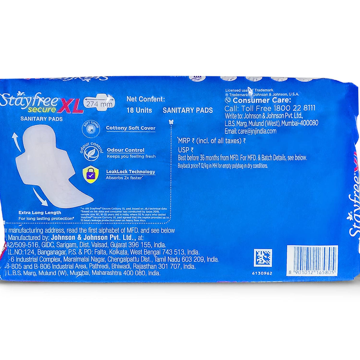 Stayfree Secure Cottony Sanitary Pads For Women With Wings - Extra Large, Pack of 18