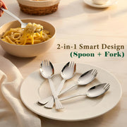 Parage 3-in-1 Stainless Steel 6 Pieces Spoon Fork Set | Spoon Cum Fork Set | Spork for Soups, Noodles| Set of 6| Length: 16 cm| Silver