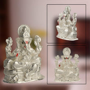 DIVINITI Ganesha Idol for Home Decor Showpiece 999 Silver Plated Statue of Lord Ganesha for Tabletop Murti for Puja Room, Festival Gift Ganpati Figurine for Prosperity, Good Luck (8 X 7 CM)