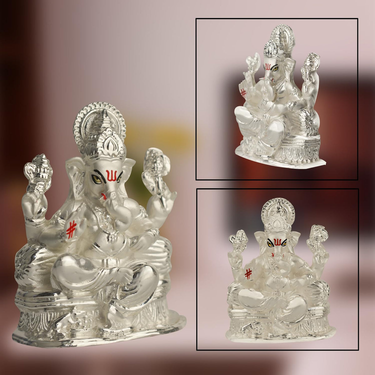 DIVINITI Ganesha Idol for Home Decor Showpiece 999 Silver Plated Statue of Lord Ganesha for Tabletop Murti for Puja Room, Festival Gift Ganpati Figurine for Prosperity, Good Luck (8 X 7 CM)