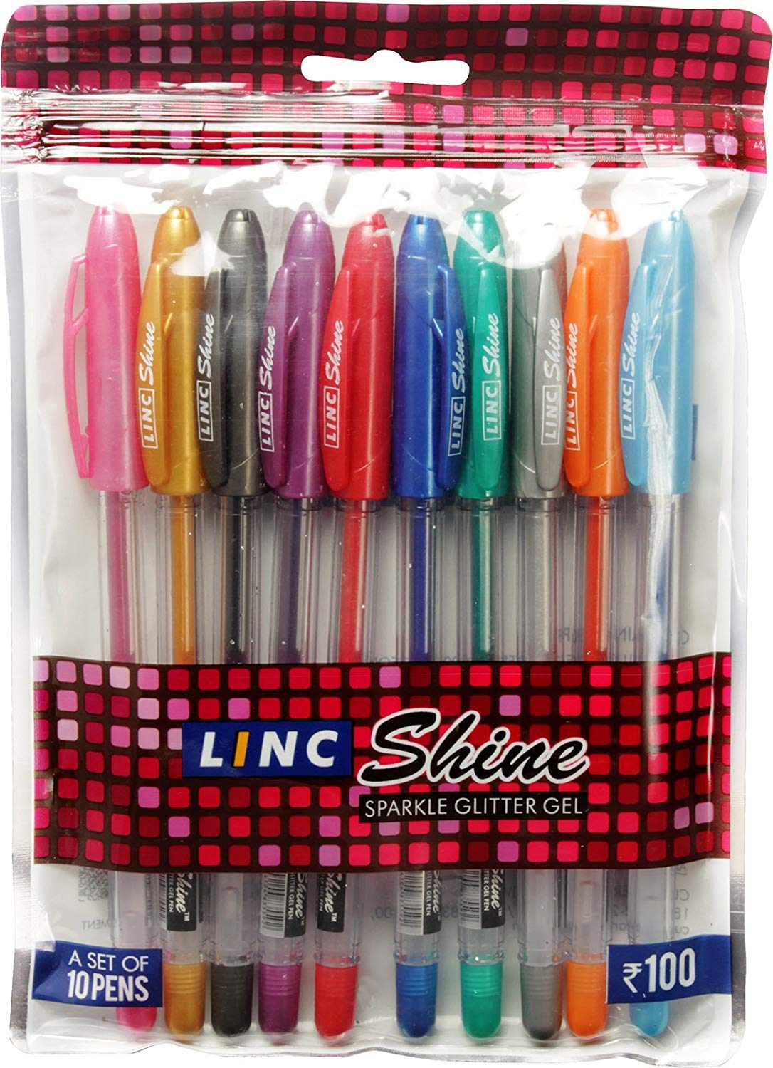 Linc Shine 1.0mm Sparkle Glitter Gel Pen | Set of 10 Ink Shades