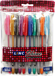 Linc Shine 1.0mm Sparkle Glitter Gel Pen | Set of 10 Ink Shades