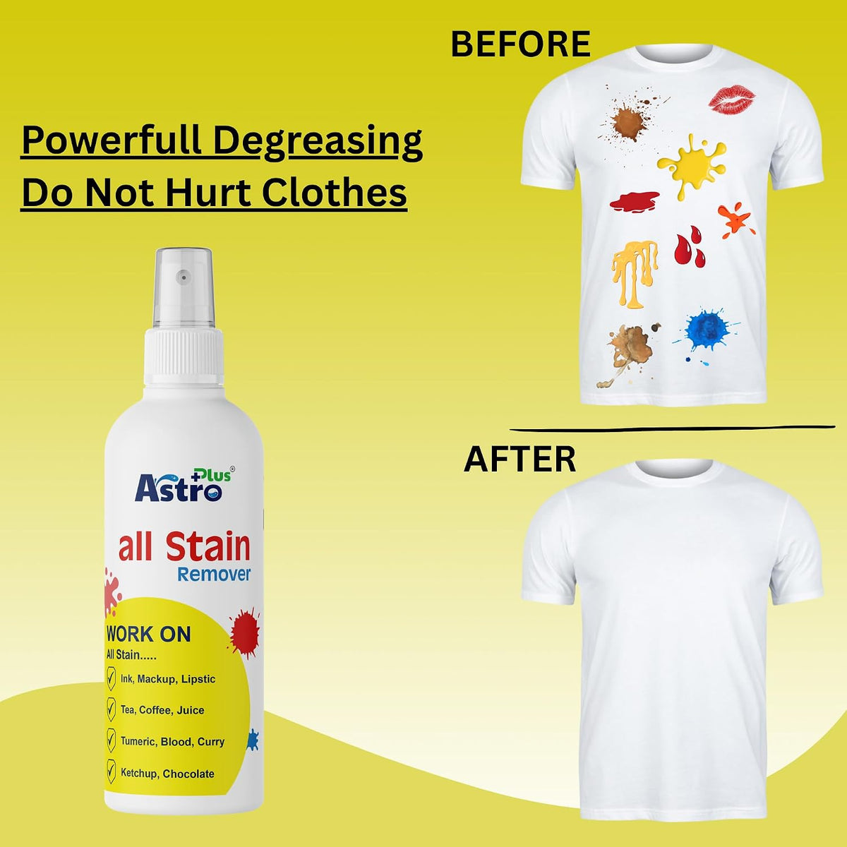 Astro Plus+ 50ML Stain Remover Spray for Clothes | Suitable for All Fabrics | Toxin-free Easy to Carry | Eco-friendl Clean Grease All color Stain Remover Fabric, Carpets, Linens, Laundry