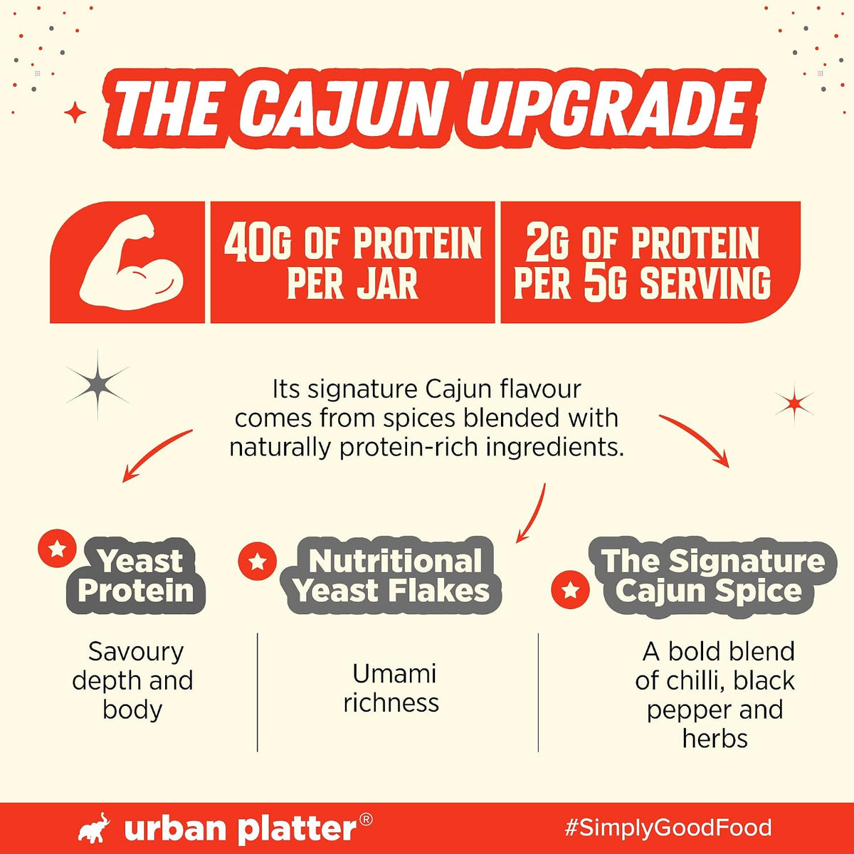 Urban Platter Keto-friendly Cajun Seasoning, 100g (High-Protein, Crafted with Nutritional Yeast & Yeast Protein, Bold Louisiana-Style Spice Blend)