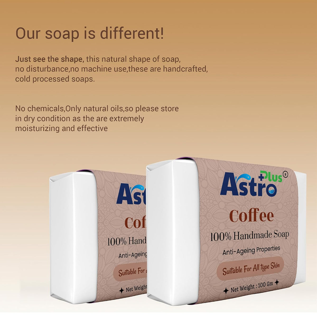 Astro Plus+ Coffee Hand-Made Soap Natural Handcrafted Coffee Soap Bar | Perfect for Face & Body (4 pieces)