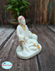 SHINDE EXPORTS shirdi saibaba Idol Marble/saibaba Idol for car Dashboard 11 cm (White Golden jari dwarkamai)