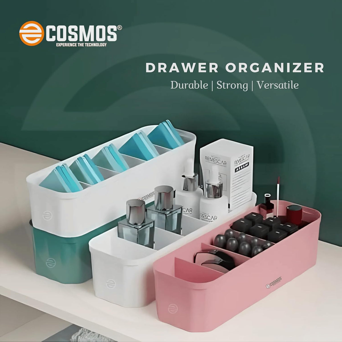 E-COSMOS Drawer Organizers for Undergarments, Socks, Bras, Ties, Scarves, Wardrobe Storage Box Kitchen Tools (Pack Of 4)