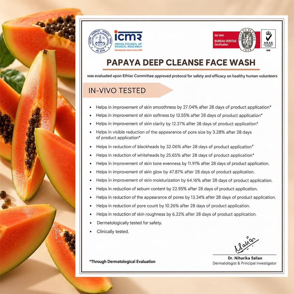 Biotique Papaya Deep Cleanse Face Wash | Gentle Exfoliation | Visibly Glowing Skin | 100% Botanical Extracts| Suitable for All Skin Types | 2x100ml