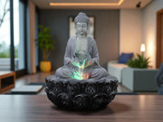KridayKraft Meditating Buddha Water Fountain Idol Polyresin Lotus Water Fountain Showpiece for Home Garden Living Room Decor Decoration Gift Items, 24 CM