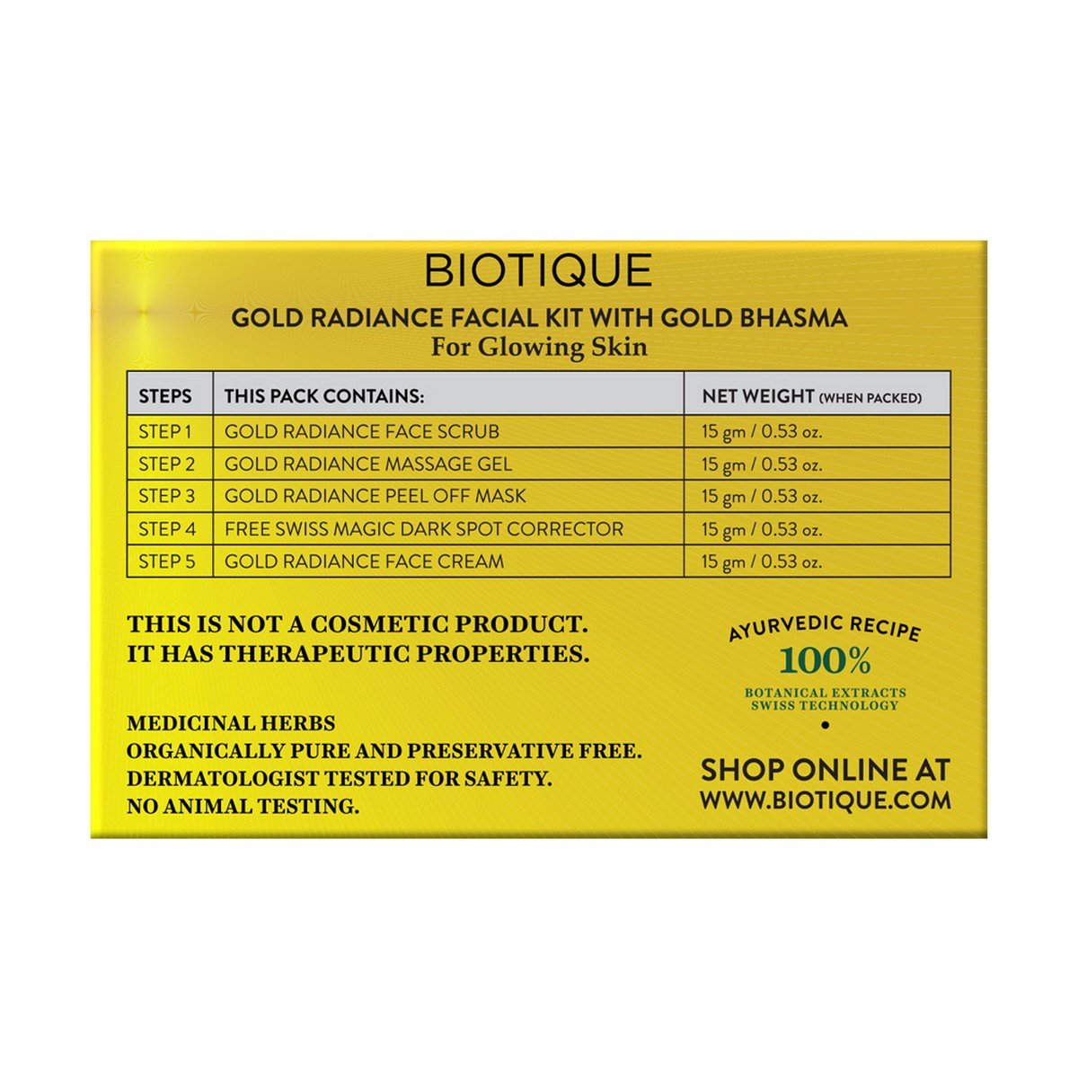 Biotique Bio Gold Radiance Facial Kit With Gold Bhasma, 75g