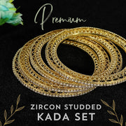NMII Premium Gold Plated Metal American Diamond Bangles For Women & Girls | Traditional Golden Bangles | AD Stone Work | White Diamond Bangles Set For Wedding, Party, Ocassion-Set of 4