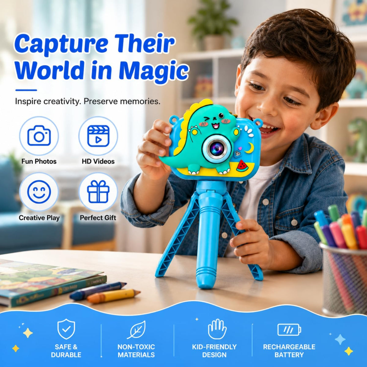 Toy Imagine Dino Design Kids Digital Camera, Color Assorted