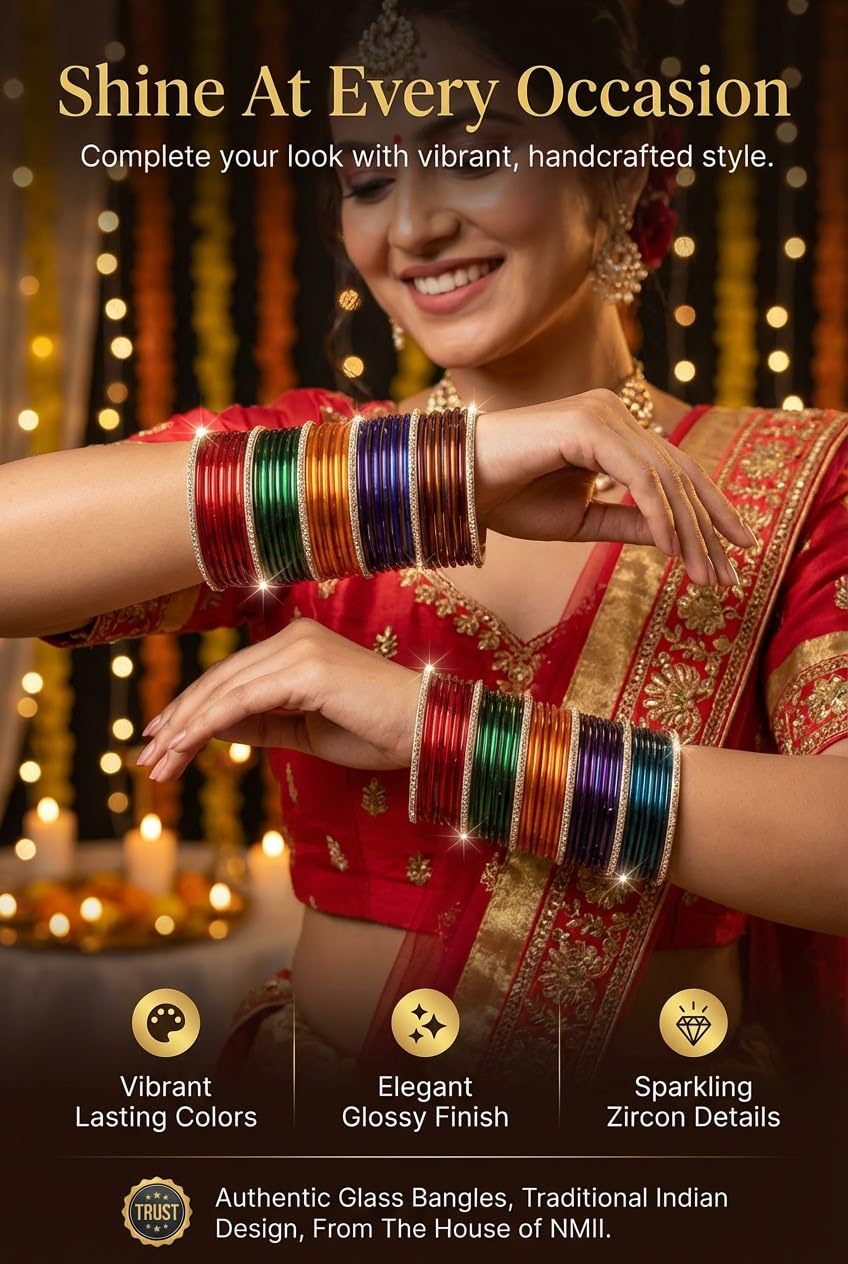 NMII Glass with Plain and Glossy Finished Bangle Set For Women and Girls