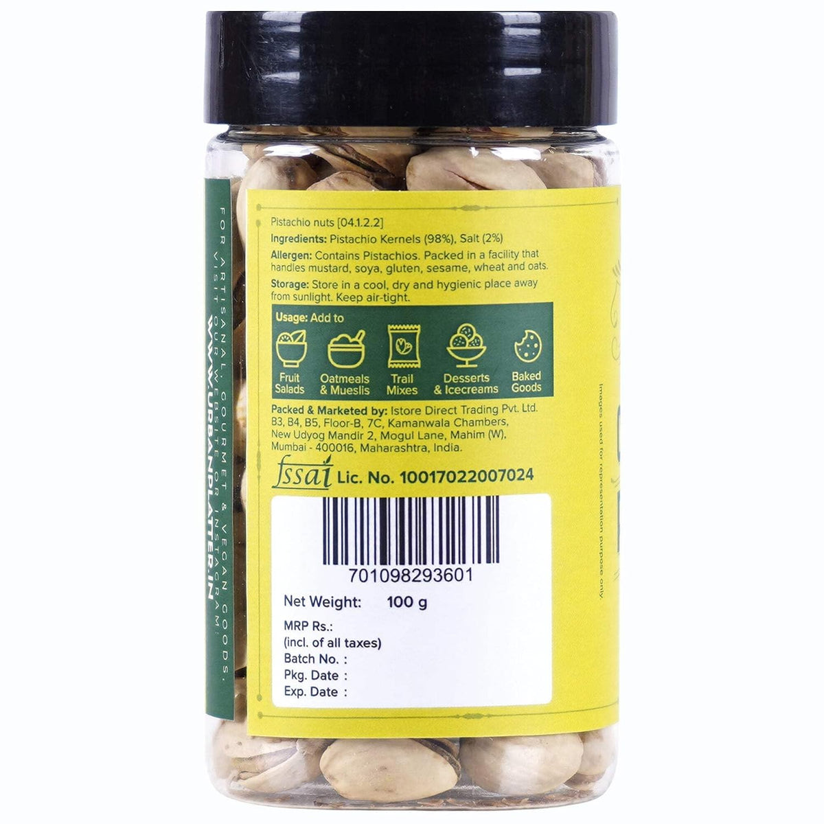 Urban Platter Roasted Salted California Pistachios, 100g [Lightly Salted | Premium California Pistachios In Shell | Rich in Fibre | Rich in Protein | Add to Fruit Salads, Oatmeals, Trail Mixes, Desserts, Baked Goods]