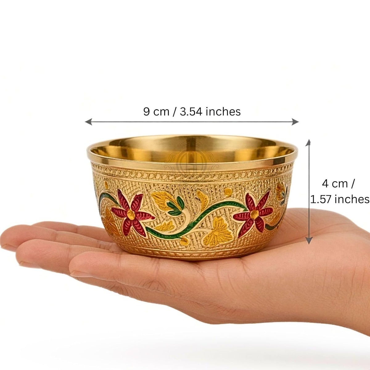 DSH Brass Serving Bowl Designer Dry Fruit & Snacks Katori Floral (3.5X4 cm) Metal Bowls for Kitchen & Dining Embossed Design Brass Bowl Katori Serving Dishes (2)