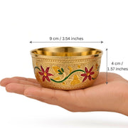 DSH Brass Serving Bowl Designer Dry Fruit & Snacks Katori Floral (3.5X4 cm) Metal Bowls for Kitchen & Dining Embossed Design Brass Bowl Katori Serving Dishes (2)