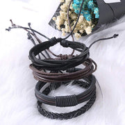 Shining Diva Fashion Multicolour Genuine Leather Stylish Bracelets for Men and Boys-(9870b, Set of 4)