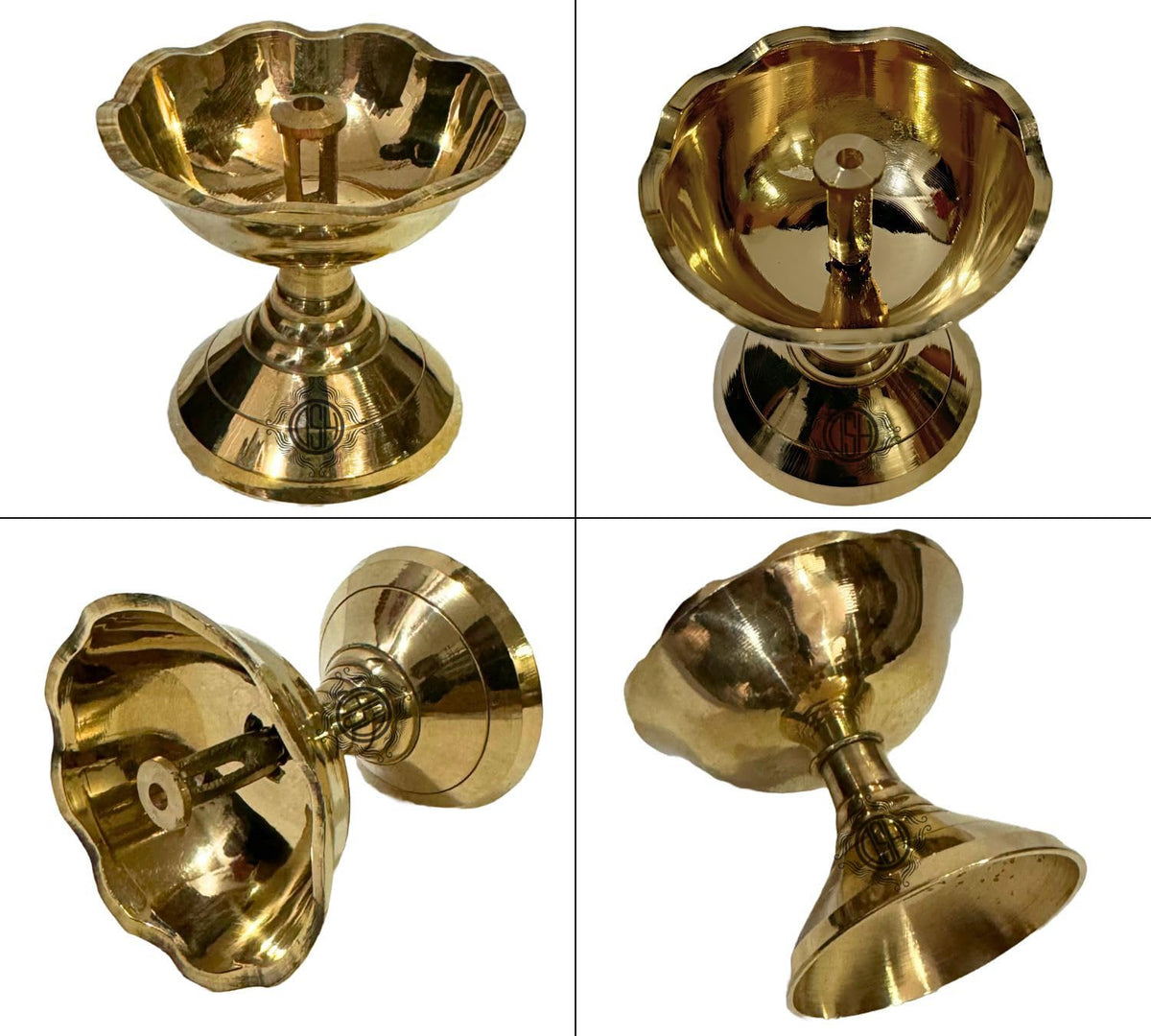 DSH Brass Diya with Stand Diya Oil Puja Lamp Oil Lamp for Home Temple Pooja Articles Decor Gifts. (2.5 Inch)