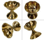 DSH Brass Diya with Stand Diya Oil Puja Lamp Oil Lamp for Home Temple Pooja Articles Decor Gifts. (2.5 Inch)