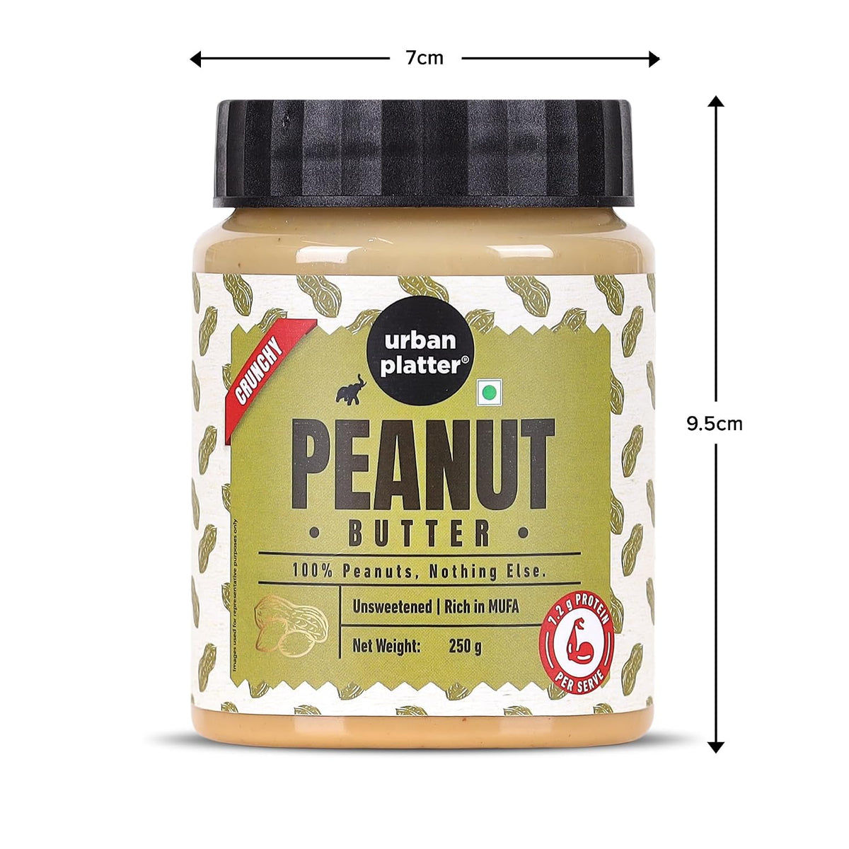 Urban Platter Crunchy Peanut Butter, 250g (Bold Roasted Flavour | Crunchy Texture | Single Ingredient | Keto-Friendly)