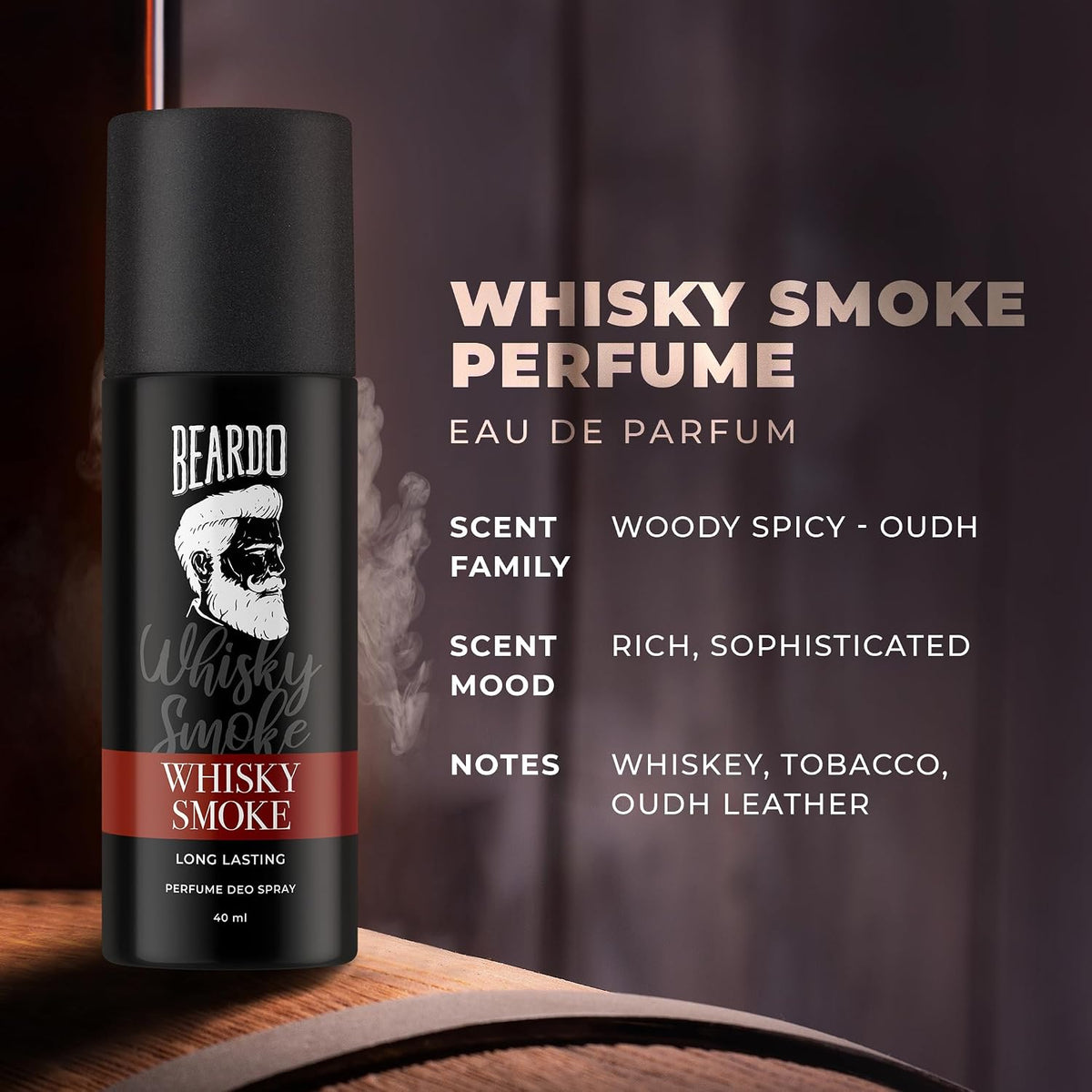 Beardo Whisky Smoke Perfume Body Spray for Men 40ml | Spicy, Woody Oudh Deo for Men Long Lasting |Date night Deodorant for Men | Fresh Scent | Gift for men | Christmas gift for men | Gift For Friends | Gift for Men