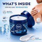 NIVEA MEN Cool Kick Body Cream for Normal to Dry Skin, 48H Moisture, Cooling Effect, Fast-Absorbing Non-Sticky Formula, 400 ml