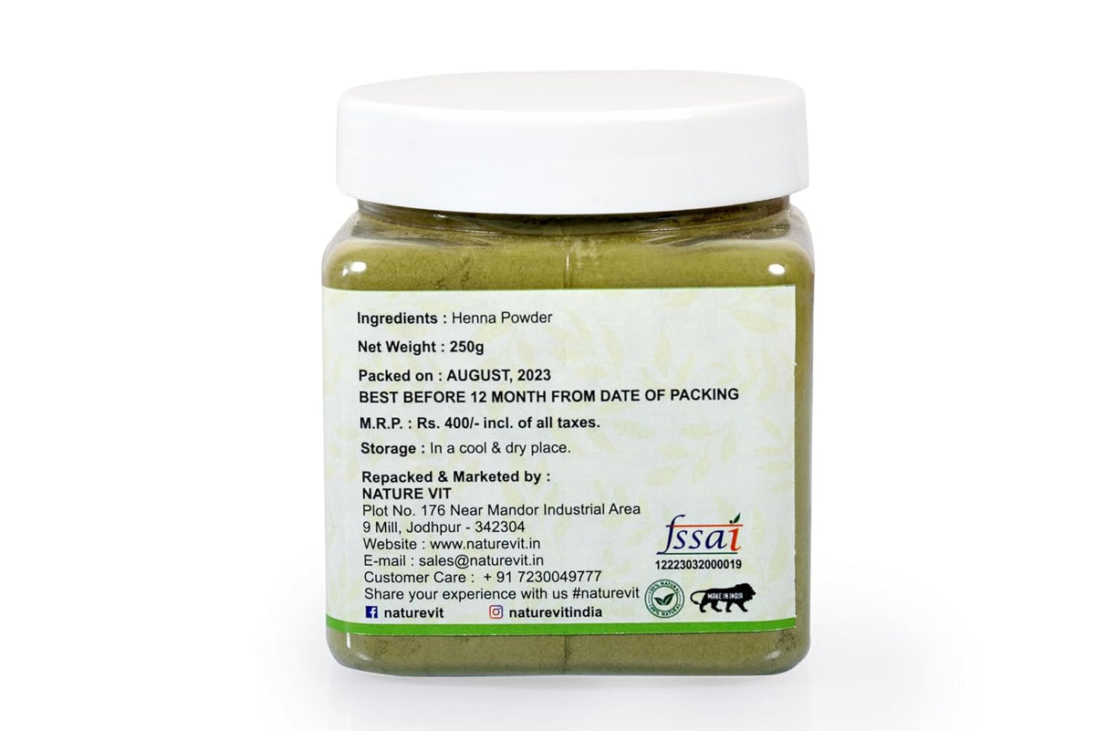 NatureVit Natural Henna Powder for Hair Colour and Growth, 250g [Jar Pack]
