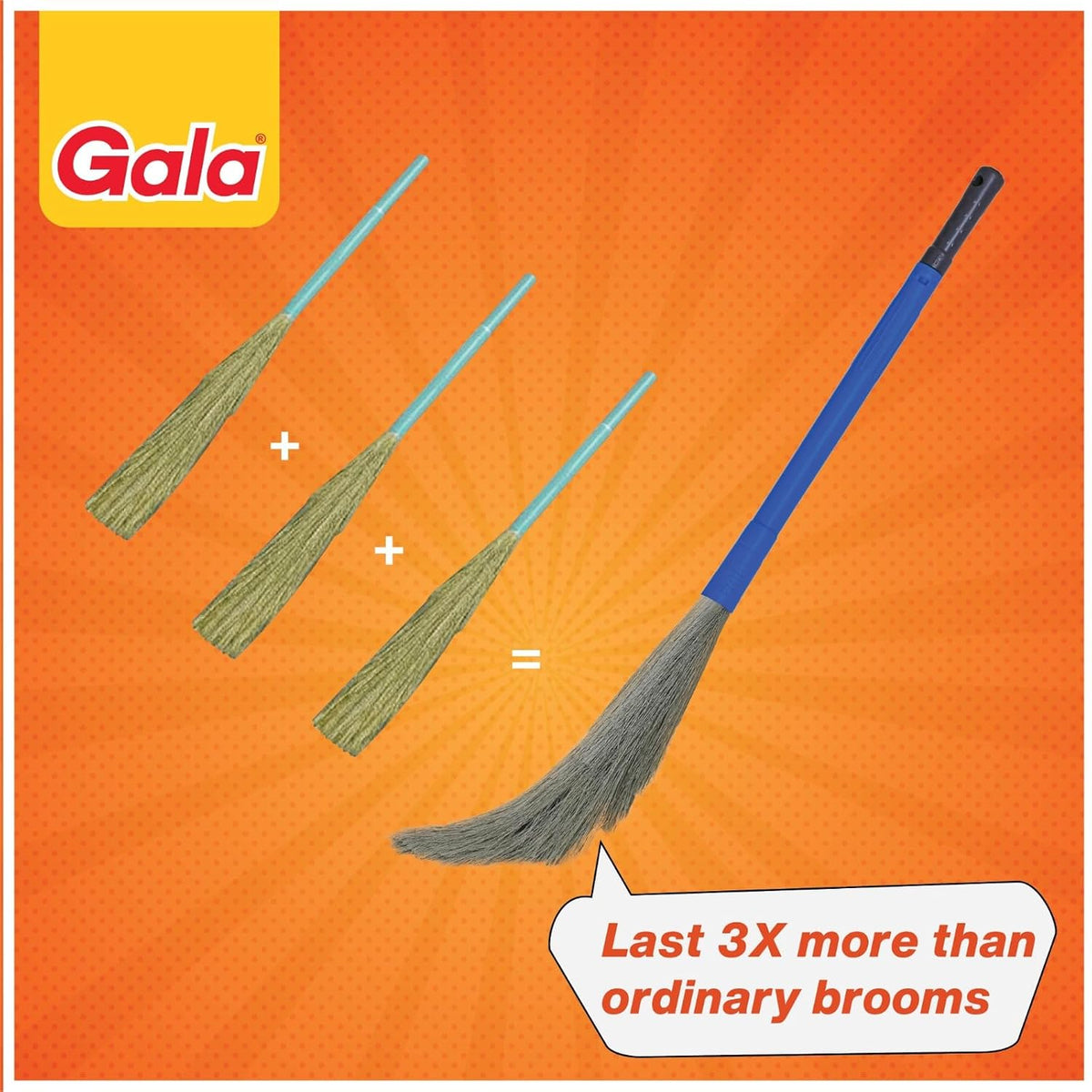Gala No Dust – India's No. 1 Broom | Extendable Handle, No Ladder Needed for Ceiling & Fan Cleaning | Broomstick Jhadu | Traps Fine Dust & Hair, No Back Strain