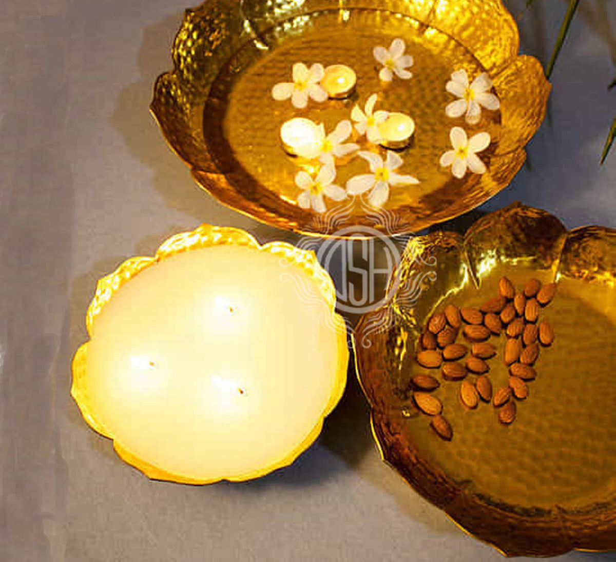 DSH Urli Bowl Round Flower Border Designer Bowl for Flowers and Tea Light Candles Home,Office and Table Decor Best Gift for Diwali Decor, (Set of 3)