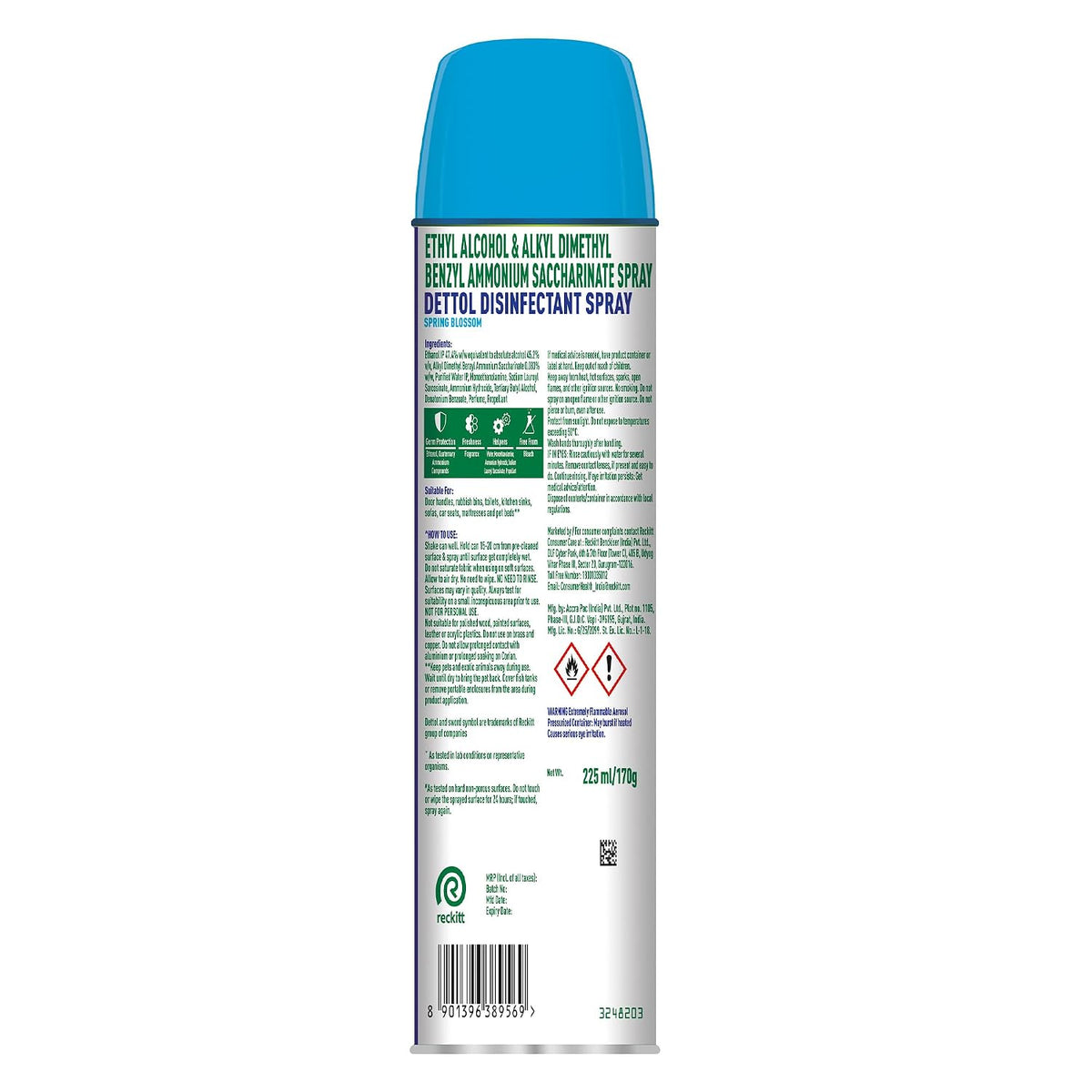 Dettol Disinfectant Sanitizer Spray Bottle (Pack of 2 - 225 ml each) | Germ Kill on Hard and Soft Surfaces