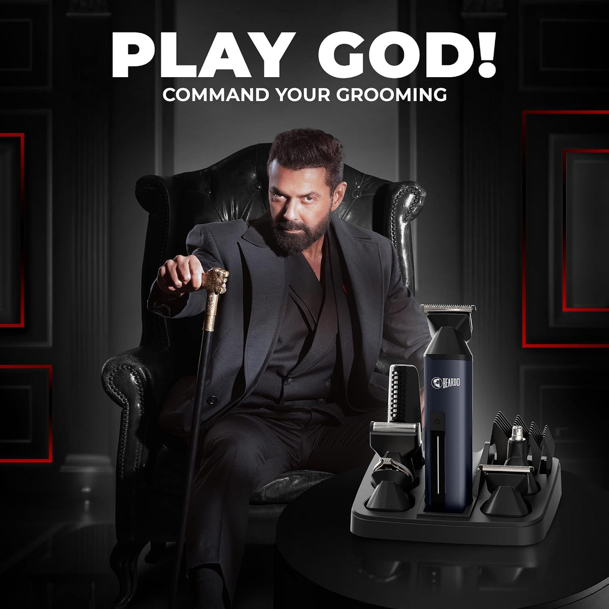 BEARDO Godfather Premium Trimmer Kit for Men | Full Body Grooming Kit with 6 Magnetic Attachments | 8000 RPM Motor, 120 Min Runtime, Travel Lock | Self-Sharpening Blades, Aluminium Body